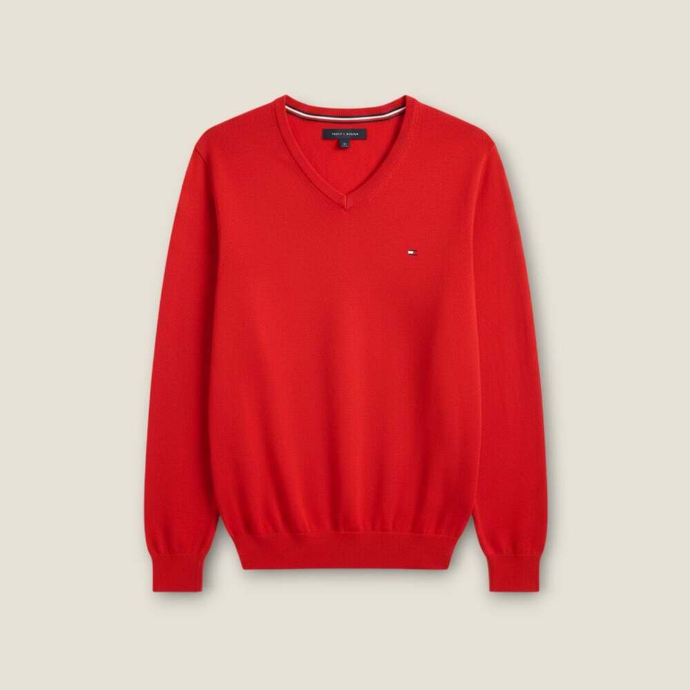 Tommy Hilfiger Men's Essential Solid V-Neck Cotton Sweater